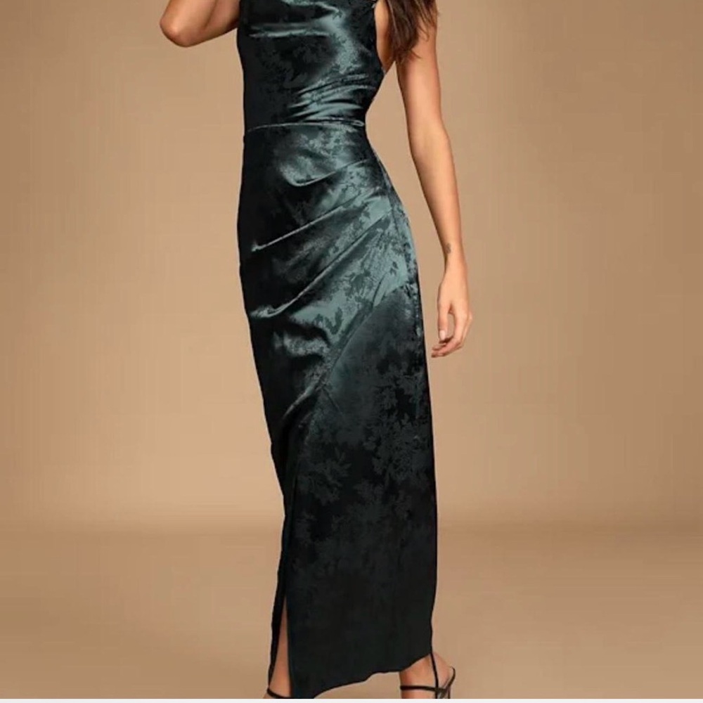 Lulu's Dark Green Satin Maxi Dress